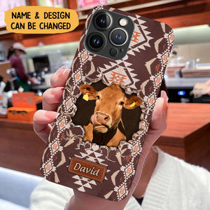 Retro Country Farm Love Cows Cattle Crack Southwestern Cowhide Pattern Personalized Phone Case