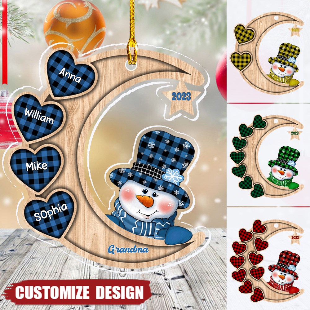 Christmas Snowman Nana Grandma Sweet Heart Kids Personalized Ornament On The Moon