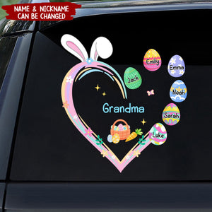 Grandma Easter Heart With Grandkids Bunny - Personalized Decal