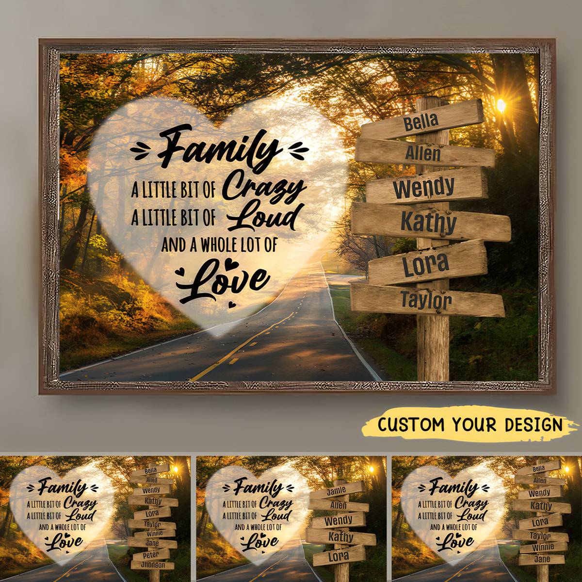 Autumn Road Heart Color Saying 2 Multi-Names Premium Personalized Poster