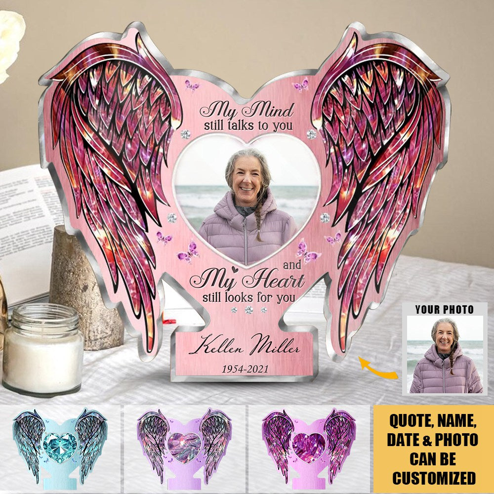 Personalized Photo Memorial Wings Acrylic Plaque - Memorial Gift Idea For Family Member