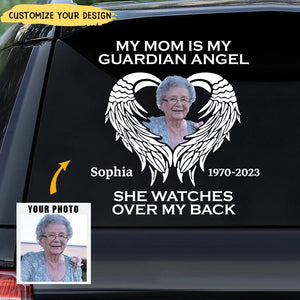 Memorial Upload Photo Heart Wings, My Dad Mom Grandma Grandpa Is My Guardian Angel Personalized Decal