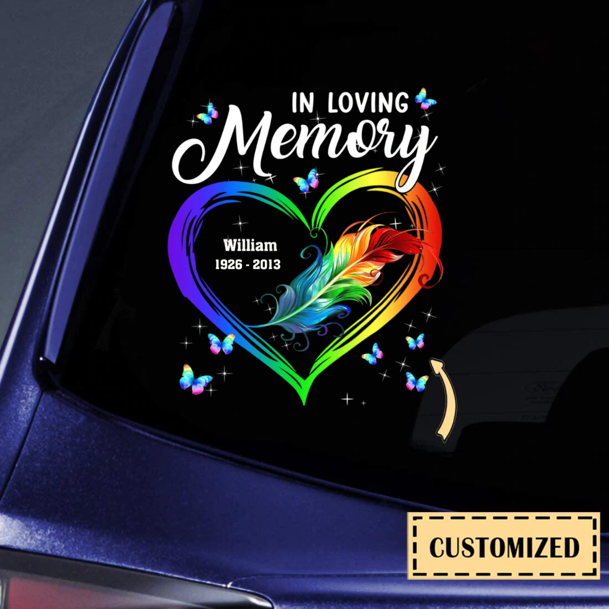 Personalized In Loving Memory Heart Feather Butterfly Decal