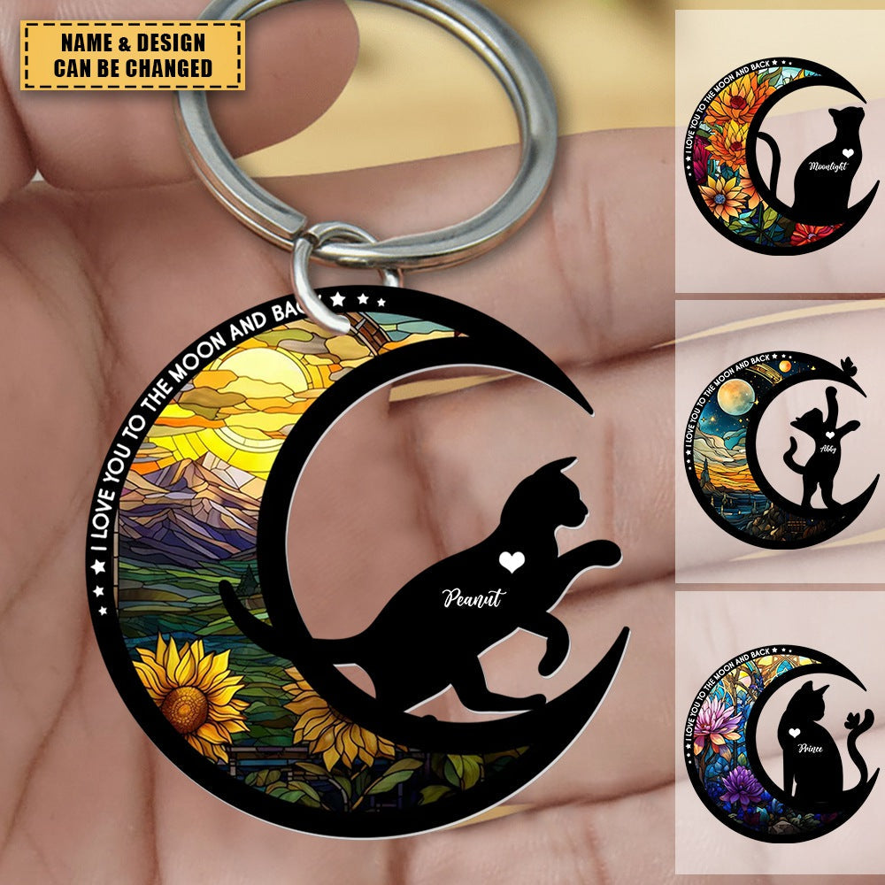 Cat Love To The Moon Personalized Memorial Keepsake Keychain