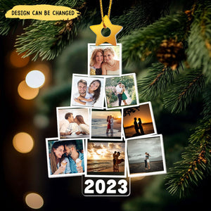Christmas Upload Photo Family Pine Tree 2023 Personalized Ornament