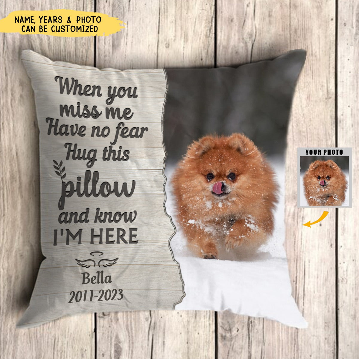 When You Miss Me I'm Here - Memorial Personalized Photo Pillow - Sympathy Gift For Family Members