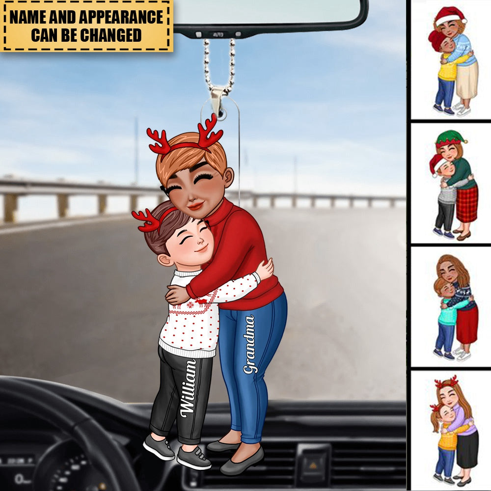 Grandma & Grandkid Hugging Christmas Gift For Granddaughter Grandson Personalized Acrylic Car Ornament
