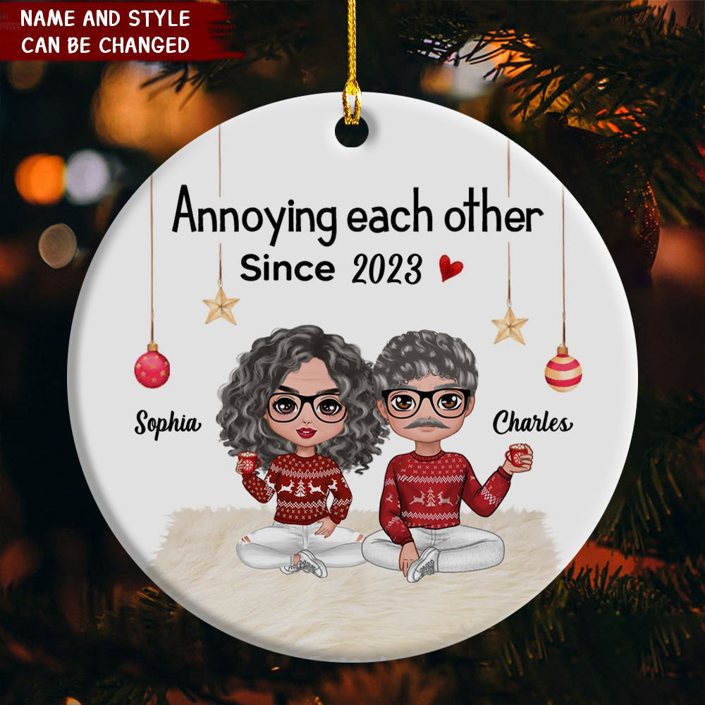 Doll Couple Sitting Christmas Personalized Circle Ornament