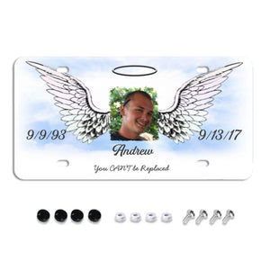 Unique Custom License Plate, Personalized Photo & Texts Angle Wing Memorial Decorative Front License Plate