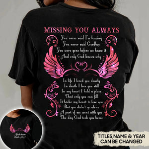 MISSING YOU ALWAYS PERSONALIZED T-SHIRT