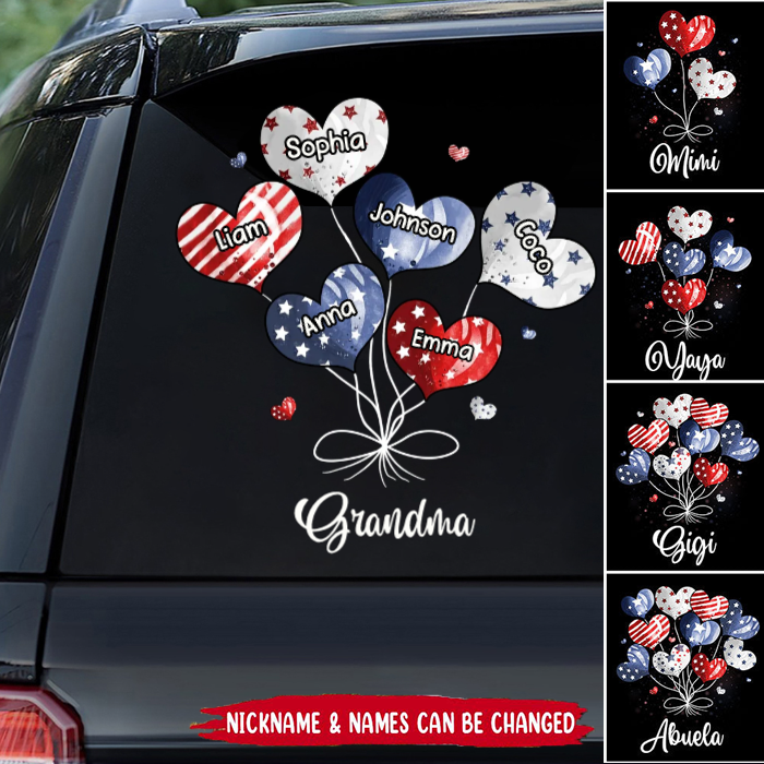 4th of July Sweet Heart Grandma Mom Kids American Flag Pattern Personalized Decal