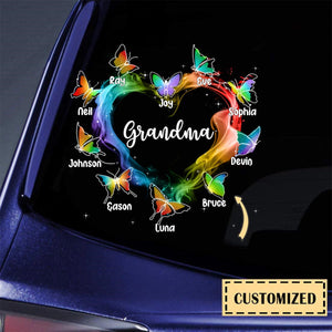 Grandma Mom Colorful Smoke Heart Butterflies Personalized Car Decal