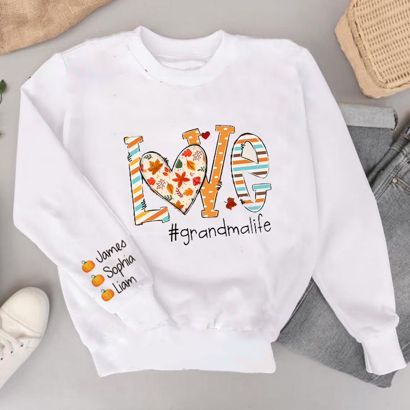 Love Grandma Life Autumn Sweatshirt, Personalized Grandma Fall Autumn TH Sweatshirt