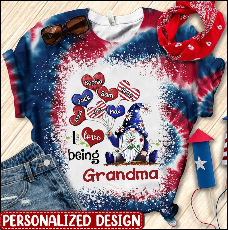 July 4th Gift Independence Day - I Love Being Grandma Dwarf Balloons - Personalized Heart 3D T-shirt