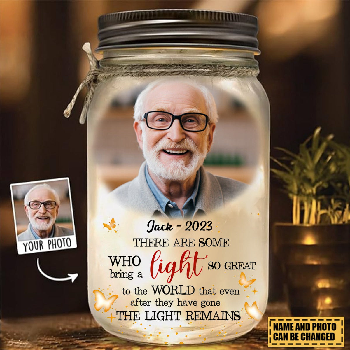 Personalized Memorial Gift The Light Remains Mason Jar Light