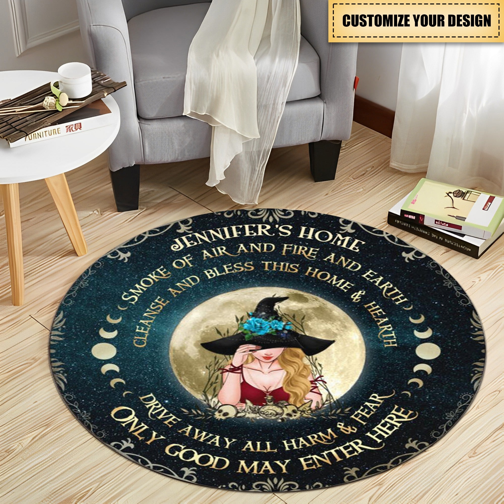 Custom Personalized Witch Round Rug - Gift Idea For Halloween/ Wicca Decor/Pagan Decor - Only Good May Enter Here