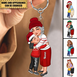 Grandma & Grandkid Hugging Christmas Gift For Granddaughter Grandson Personalized Acrylic Keychain