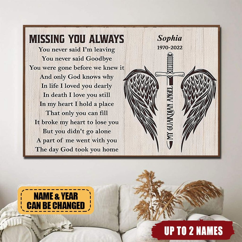 Missing You Always - Memorial Personalized Horizontal Poster - Sympathy Gift For Family Members