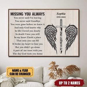 Missing You Always - Memorial Personalized Horizontal Poster - Sympathy Gift For Family Members