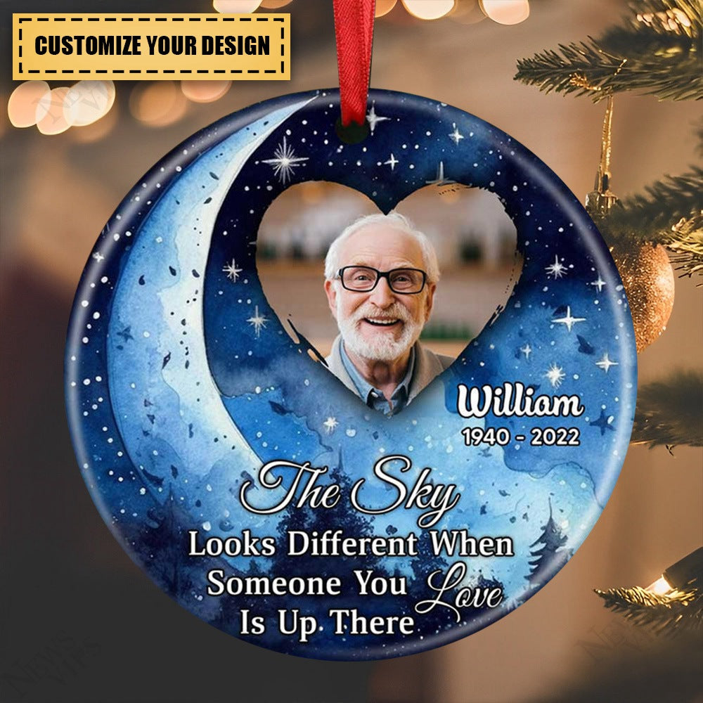 Christmas Upload Photo Heart, The Sky Looks Different When Someone You Love Is Up There Personalized Ornament
