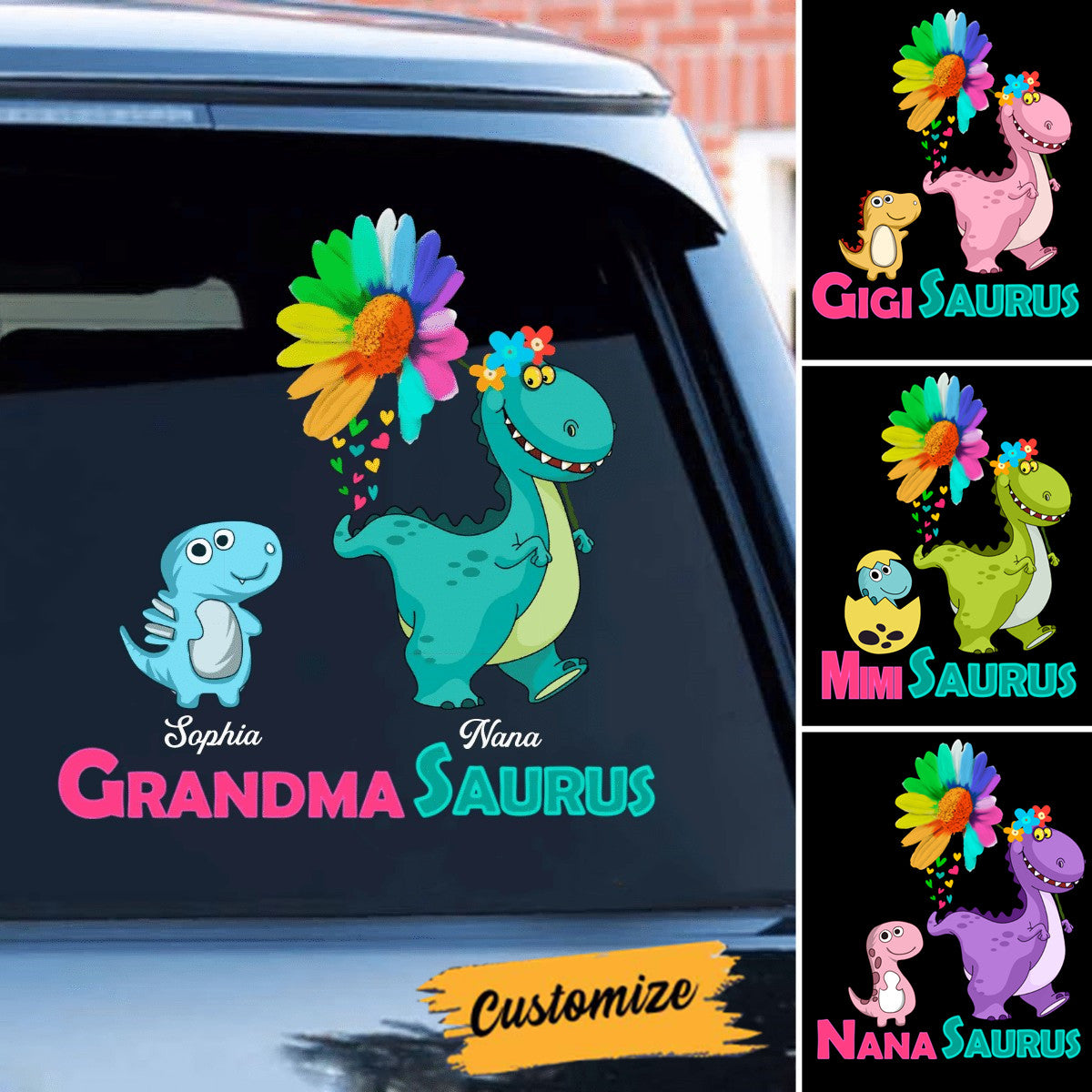 Grandma Saurus Dinosaur Personalized Decal