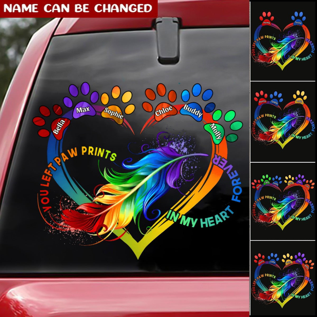 Personalized You Left Paw Prints In My Heart Feather Colorful Pattern Decal For Dog Mom Dog Dad