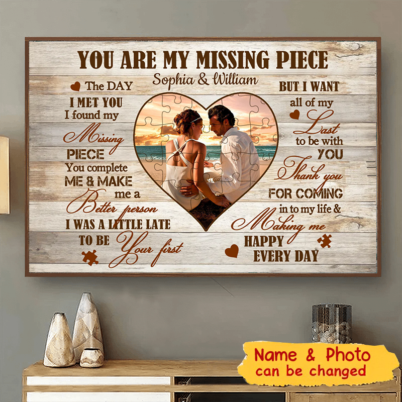 You Are My Missing Piece Poster, Custom Unique Photo Gifts For Her, Gift for Couple
