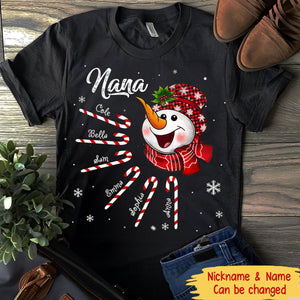 Cute Christmas Snowman Grandma Mom Candy Cane Kids, Gifts For Nana Auntie Mommy Personalized Shirt