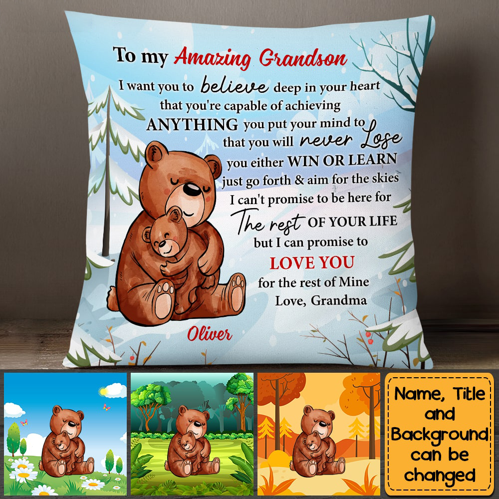 Personalized To My Grandson Granddaughter Bear From Grandma Pillow
