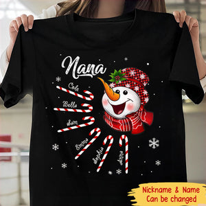 Cute Christmas Snowman Grandma Mom Candy Cane Kids, Gifts For Nana Auntie Mommy Personalized Shirt