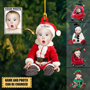 Custom Cute Baby Car Photo With Name for Merry Christmas Ornament