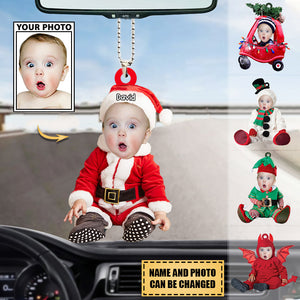 Custom Cute Baby Car Photo With Name For Merry Christmas Ornament