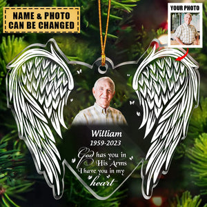Custom Personalized Memorial Photo Ornament - Christmas/Memorial Gift Idea for Family - God Has You In His Arms I Have You In My Heart