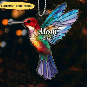 Dad Mom Stained Glass Hummingbird Memorial Keepsake Personalized Acrylic Ornament