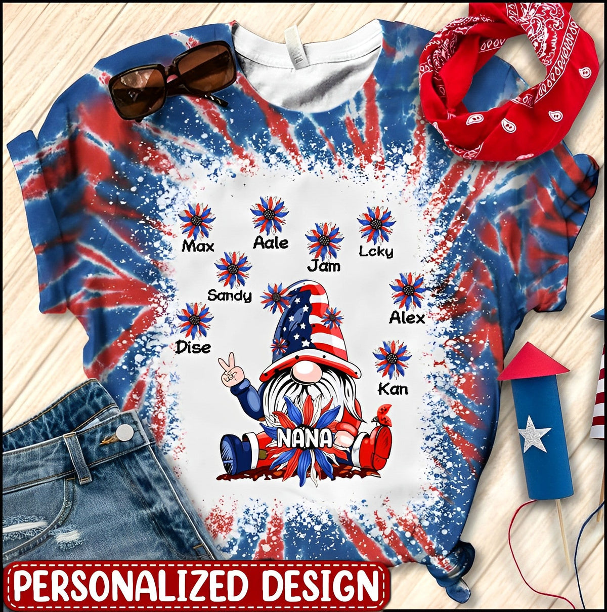 Flower Dwarf Independence Day Grandma With Grandkids 4th Of July - Personalized 3D T-shirt