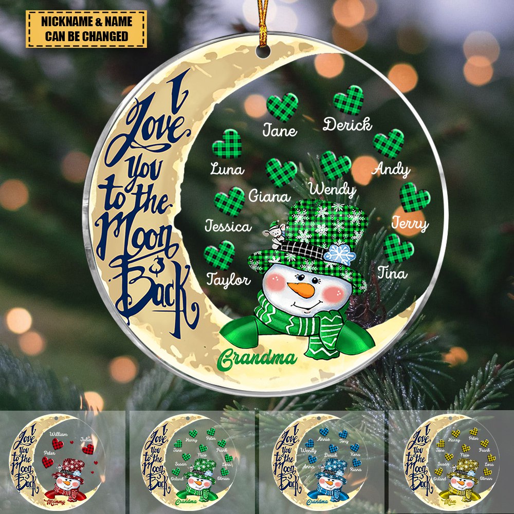 Grandma Grandkids - Snowman Nana Mom Sweet Heart Kids - Personalized Circle Ornament