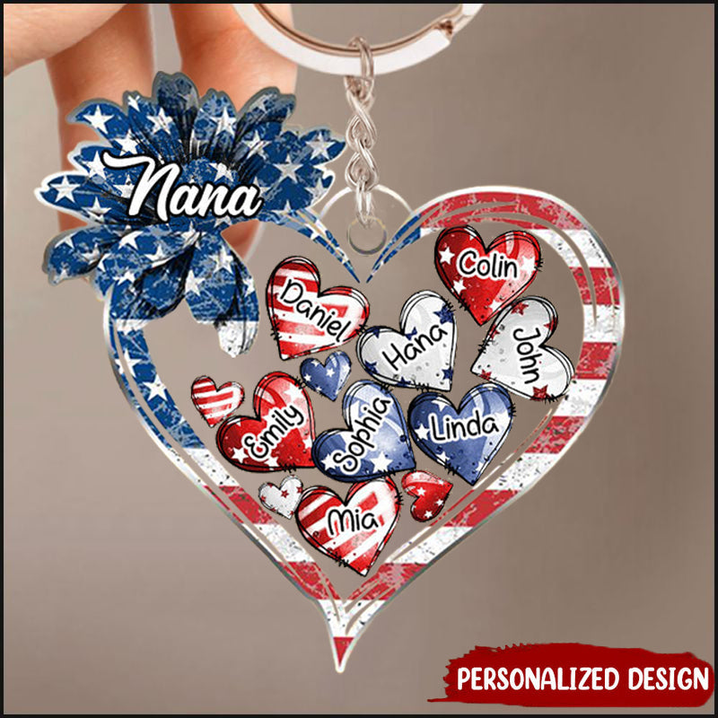 American Flag Sunflower Nana Auntie Mom Sweet Heart Kids Personalized Keychain