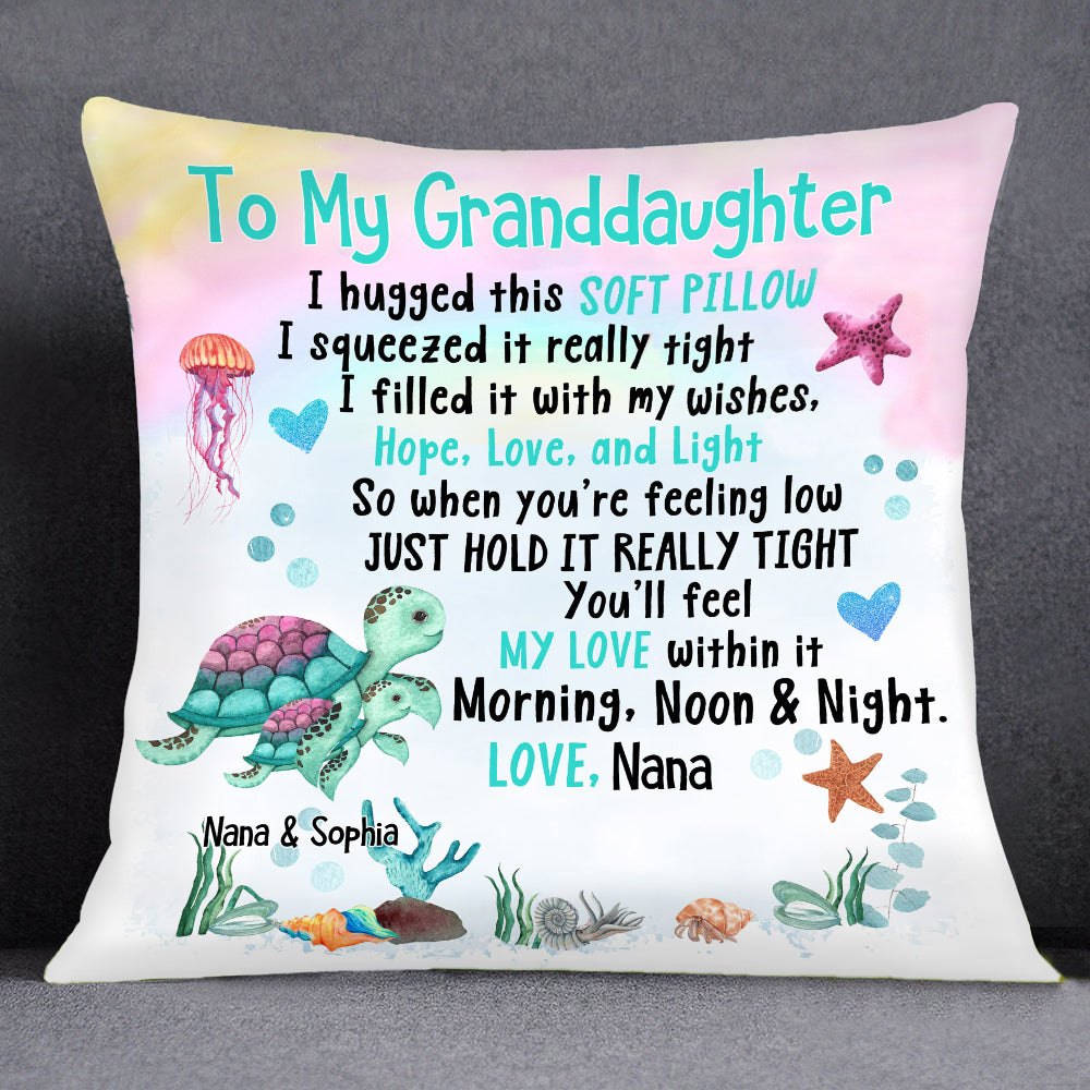 Personalized Granddaughter Grandson Sea Turtle Hug This Pillow