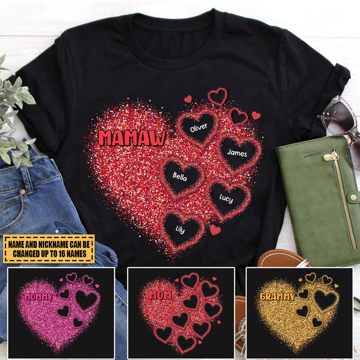 Sparkling Heart Grandma Cute Shirt - Personalized Shirt