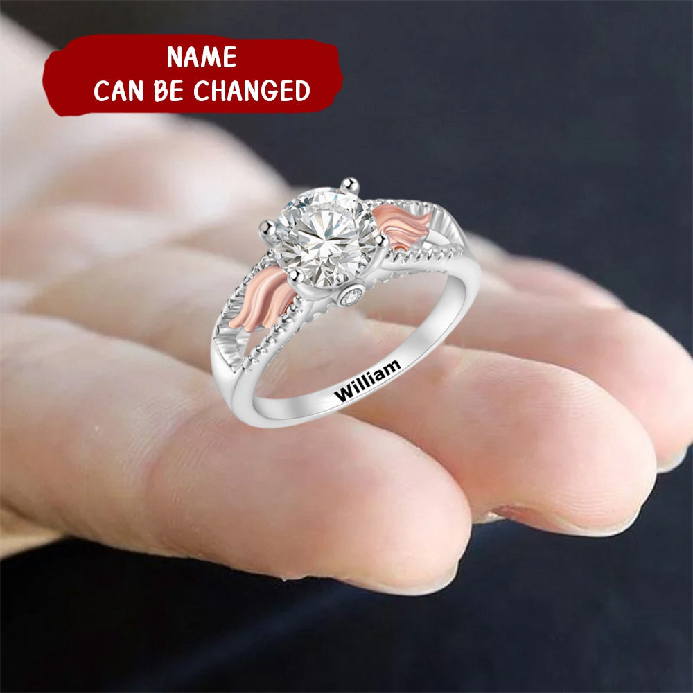 I'm A Wife To A Husband Personalized Circle Wings Memorial Ring