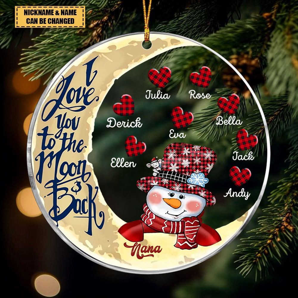 Grandma Grandkids - Snowman Nana Mom Sweet Heart Kids - Personalized Circle Ornament