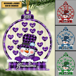 Sparkling Christmas Snowman Nana Mom Little Heart Kids In Snowball Personalized Ornament