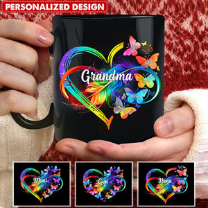 Personalized Grandma Mom Butterfly Rainbow Black Mug