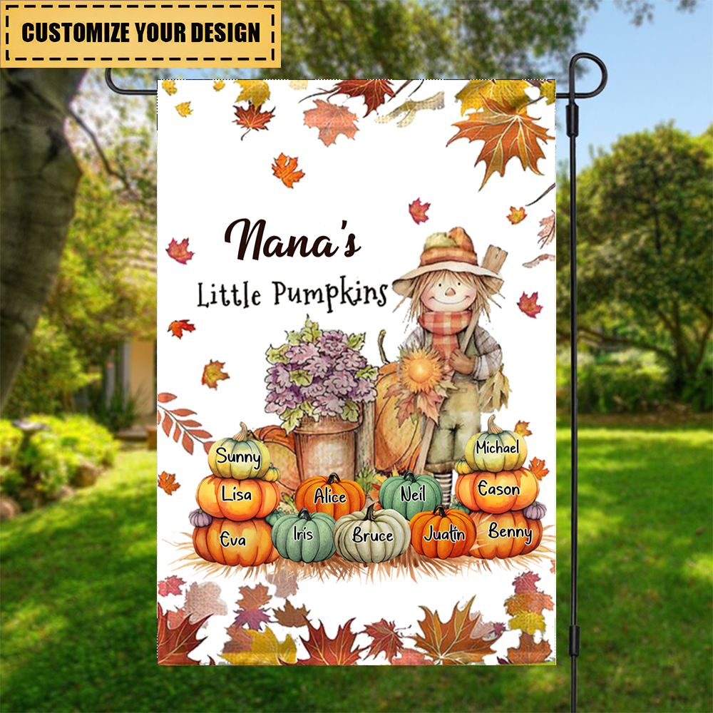 Fall Season Nana's Little Pumpkins Scarecrow Grandma Personalized Garden Flag House Flag