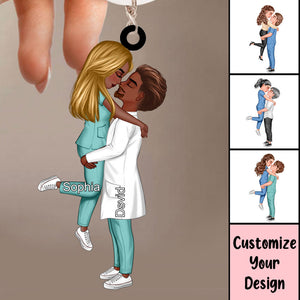Personalized Keychain, Couple Portrait Nurse Doctor Gifts by Occupation