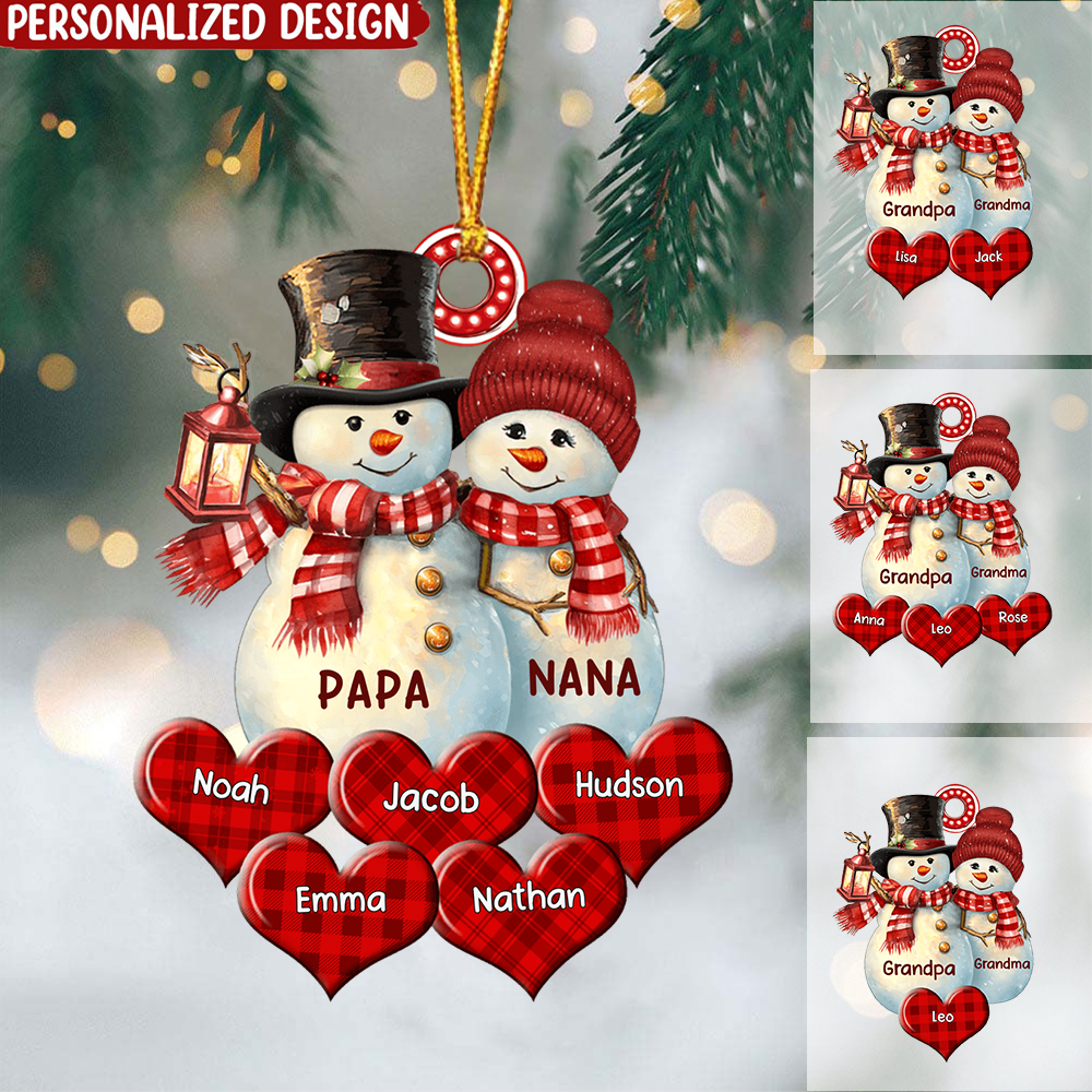 Christmas Couple Snowman Grandma Grandpa Sweetheart Grandkids Personalized Acrylic Ornament