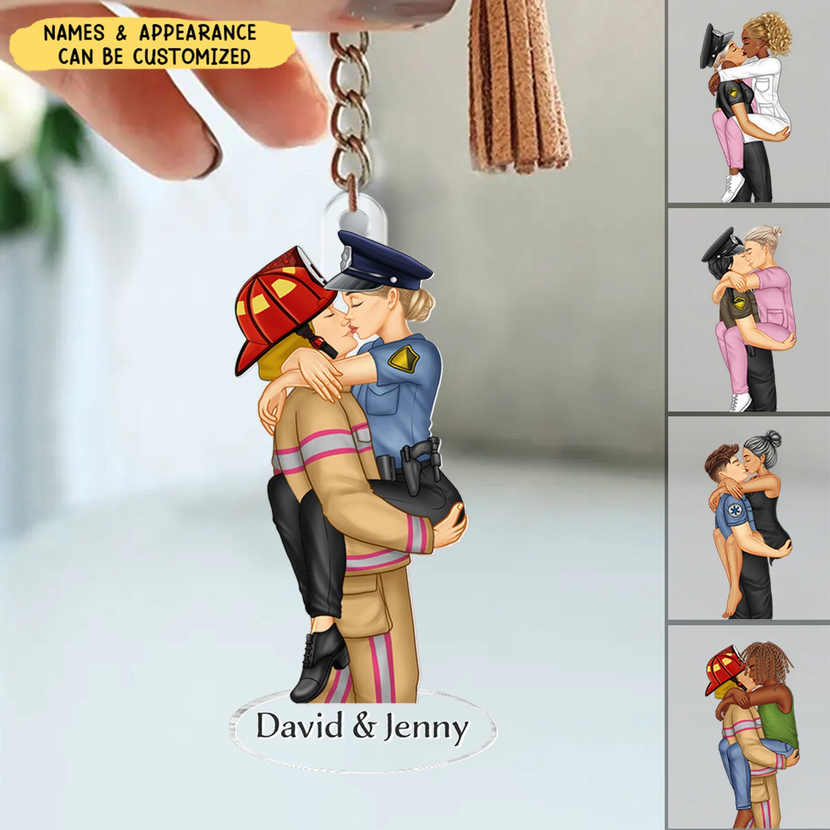 Couple Kissing Occupation - Personalized Acrylic Keychain, Gift For Couples, Nurse, Firefighter, Police Officer