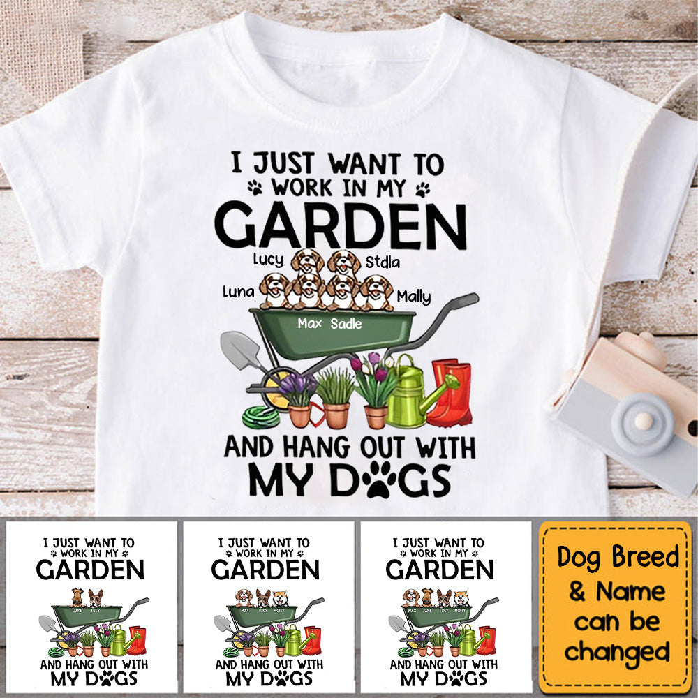 Personalized Shirt, I Just Want To Work In My Garden And Hang Out With My Dogs, Gift For Gardening And Dog Lovers