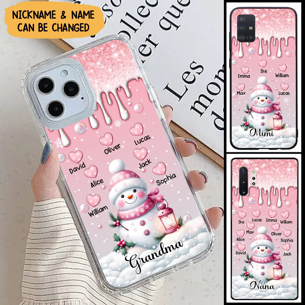 Sweet Pinky Snowman Grandma Mom Heart Kids Personalized Phone Case