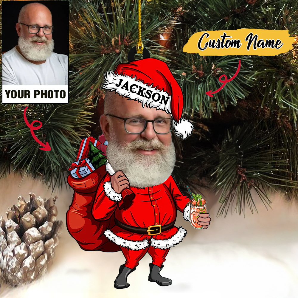 Custom Photo PAPA Claus Christmas With Name Ornament